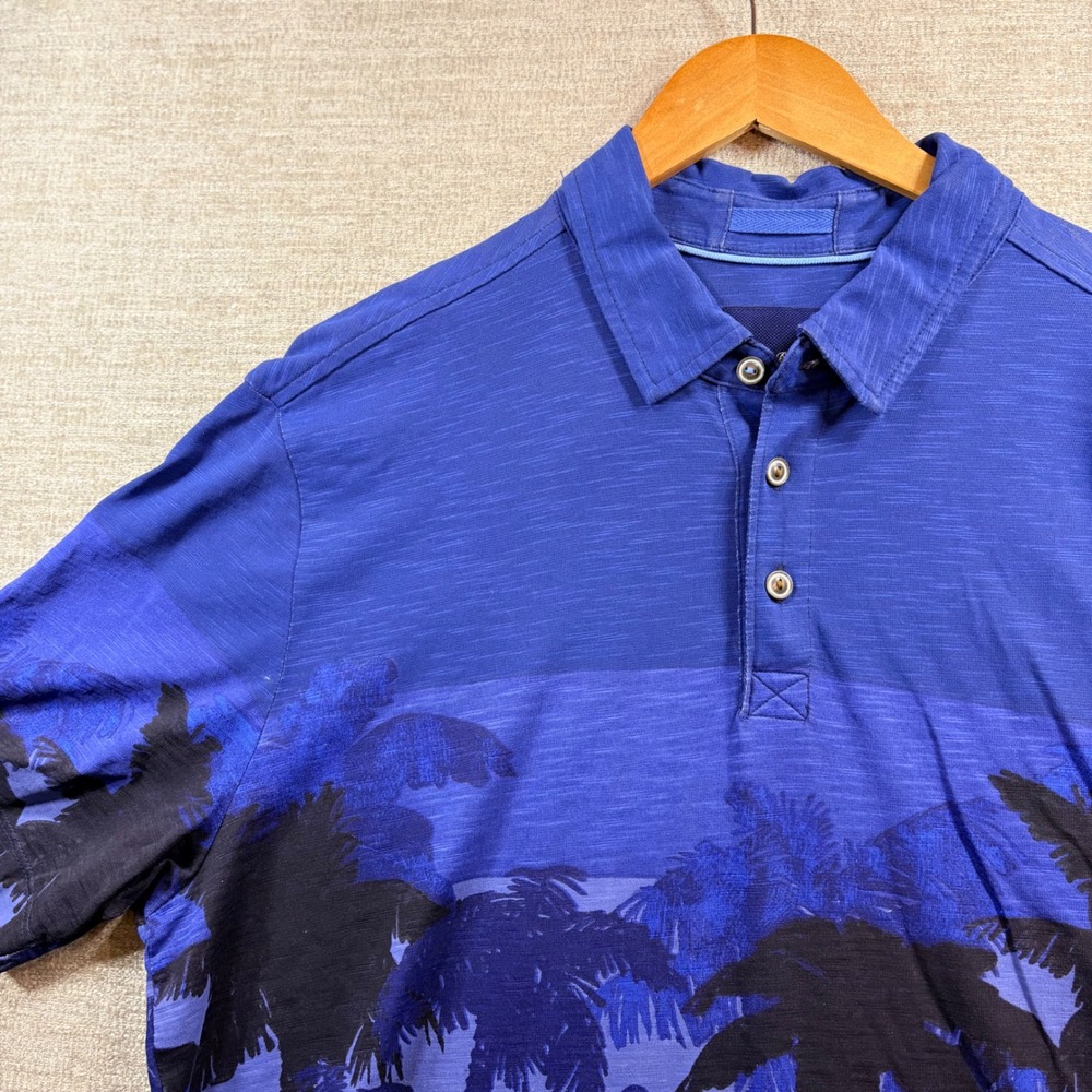 Tommy Bahama Mens LG Blue Pima Cotton Tropical Palm Tree Polo Shirt T216290 RARE